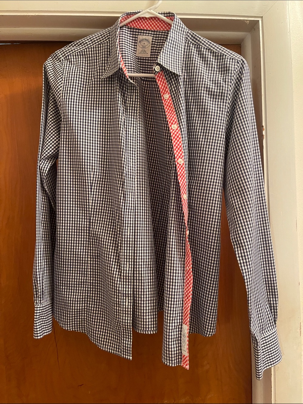 Brooks Brothers Black and White Gingham Button-Down Shirt with Red Trim